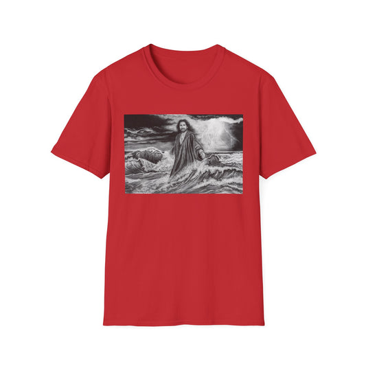 View from the Boat, Jesus Walking on Water Painting T-Shirt — Spiritual Christian Faith Tee