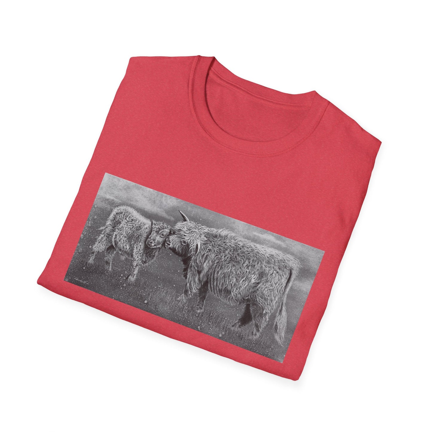Highland Love, Highland Cow Print Unisex Softstyle T-Shirt