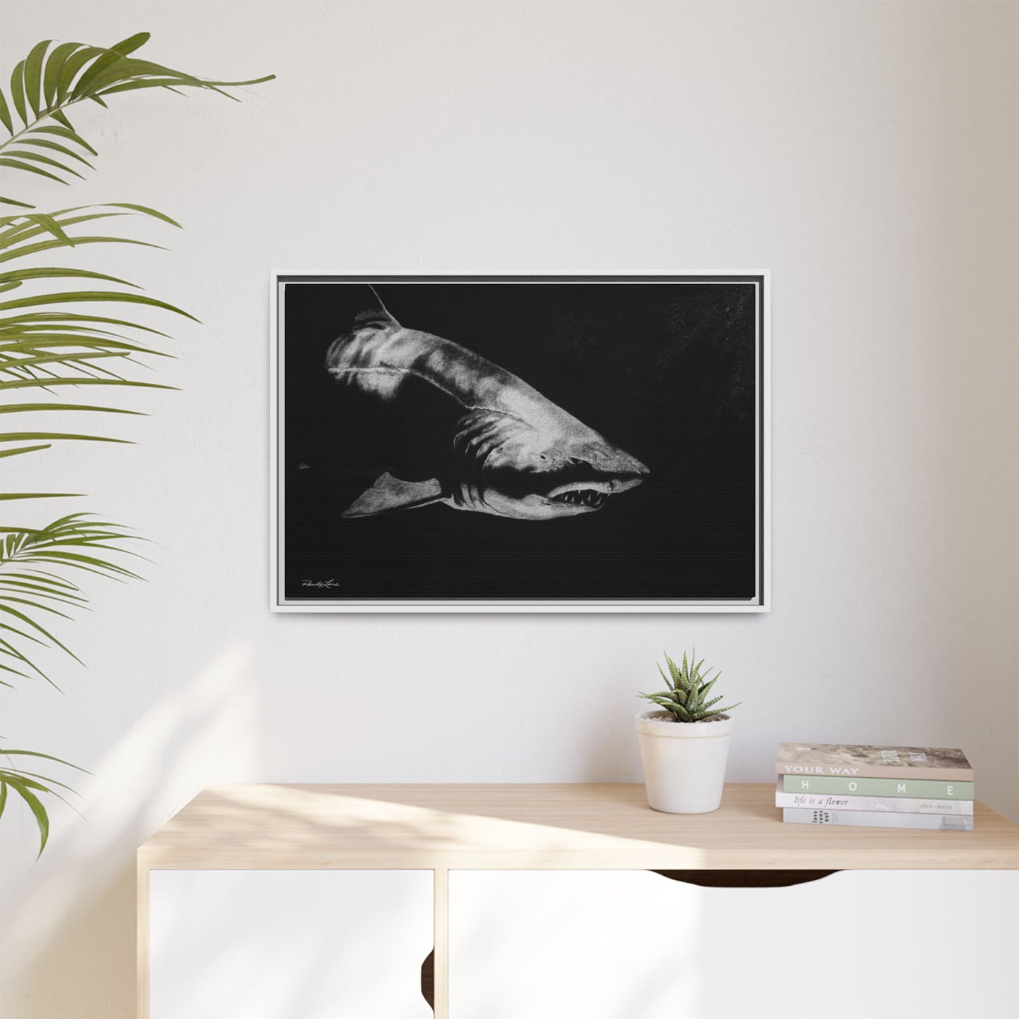 Below, Framed Shark Fine Art Print, Matte Canvas Wall Decor