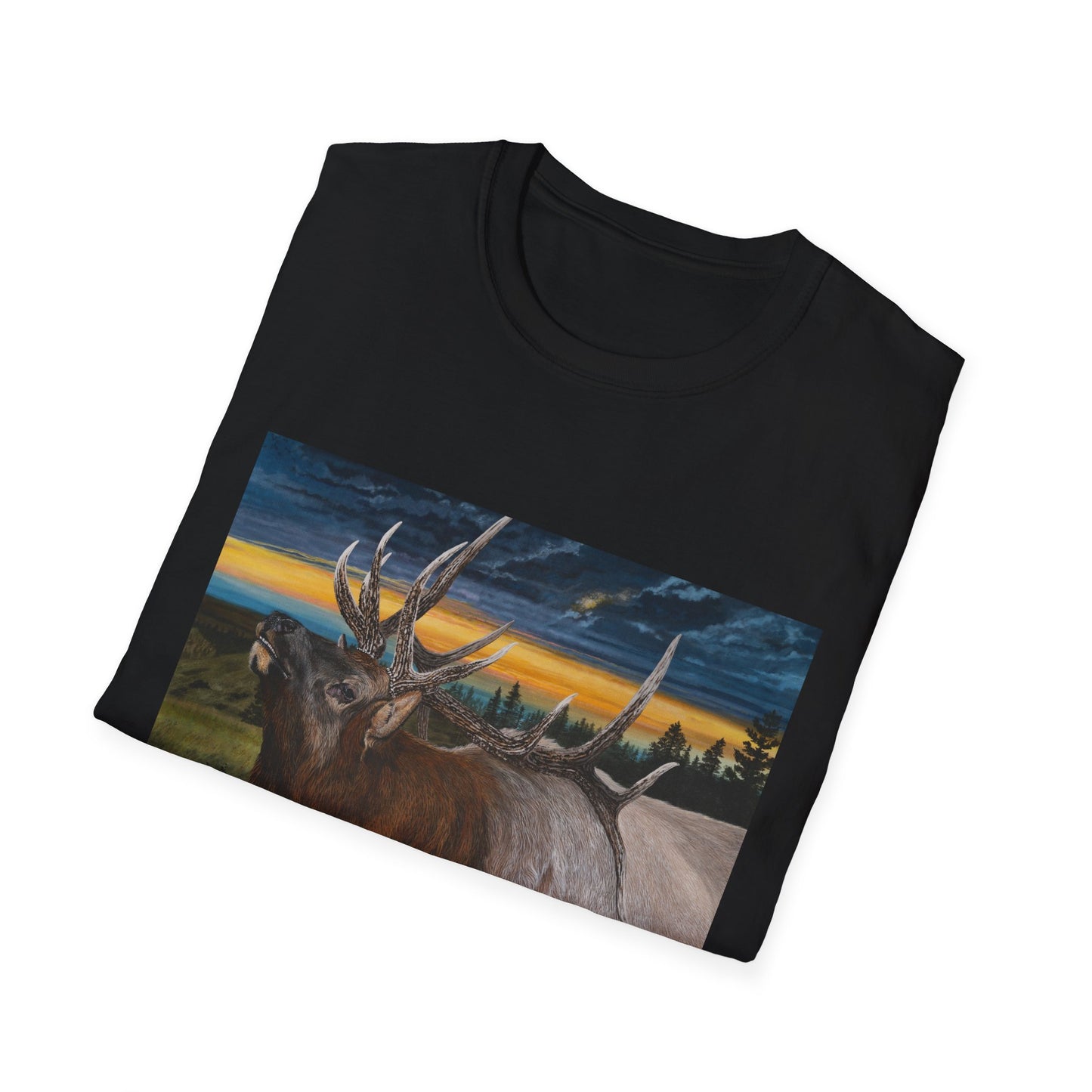 Sunset Serenade,  Elk Graphic Unisex soft T-Shirt