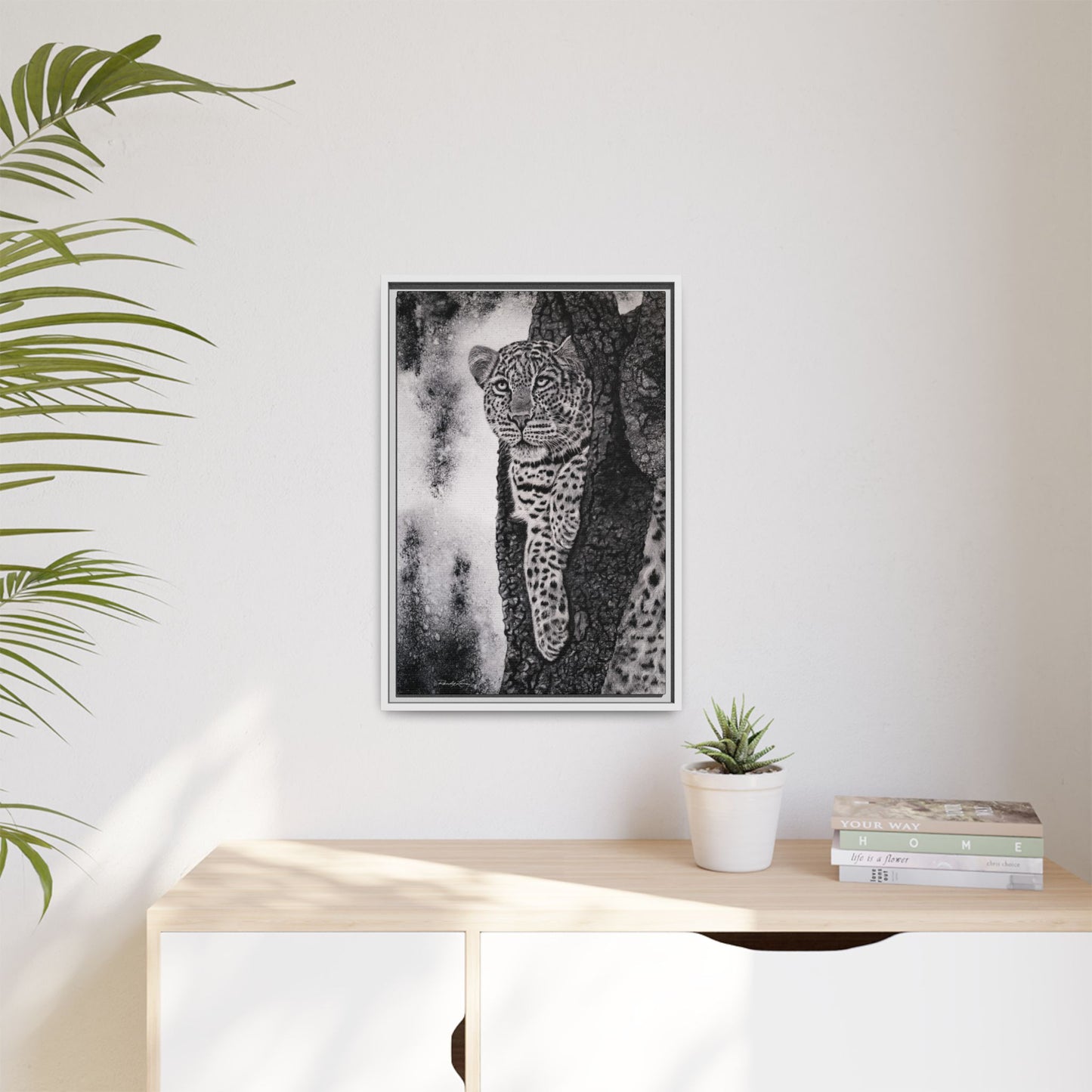 Tree Hugger, Leopard Framed Matte Canvas Wall Art