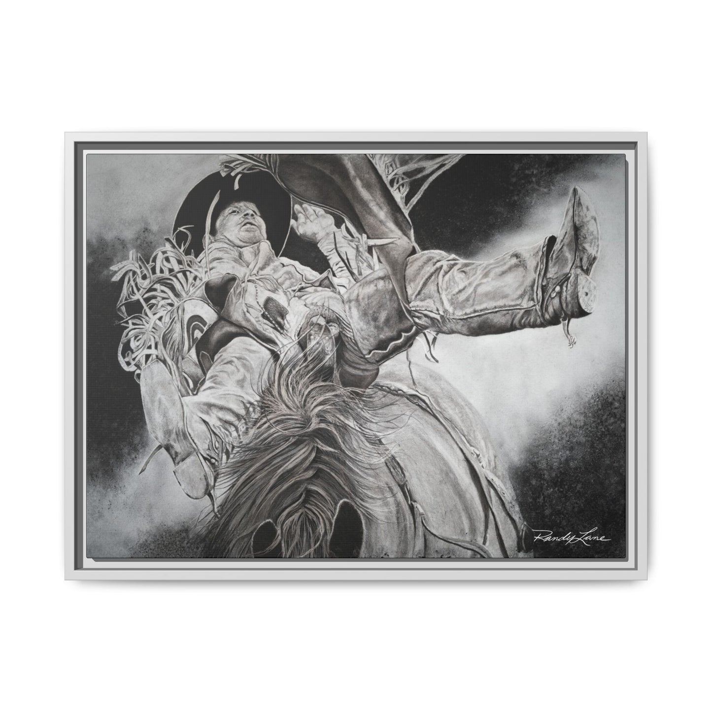 Battle Tested, Rodeo Bareback Rider Painting, Framed Matte Canvas Print