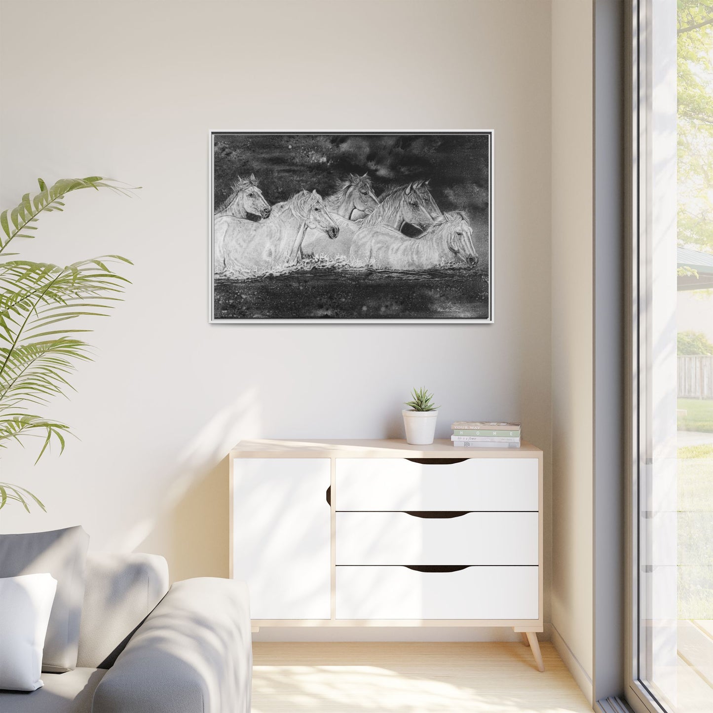 Night Swim, Framed Horse Canvas Art