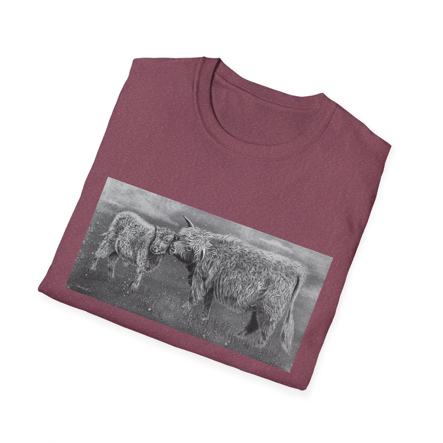 Highland Love, Highland Cow Print Unisex Softstyle T-Shirt