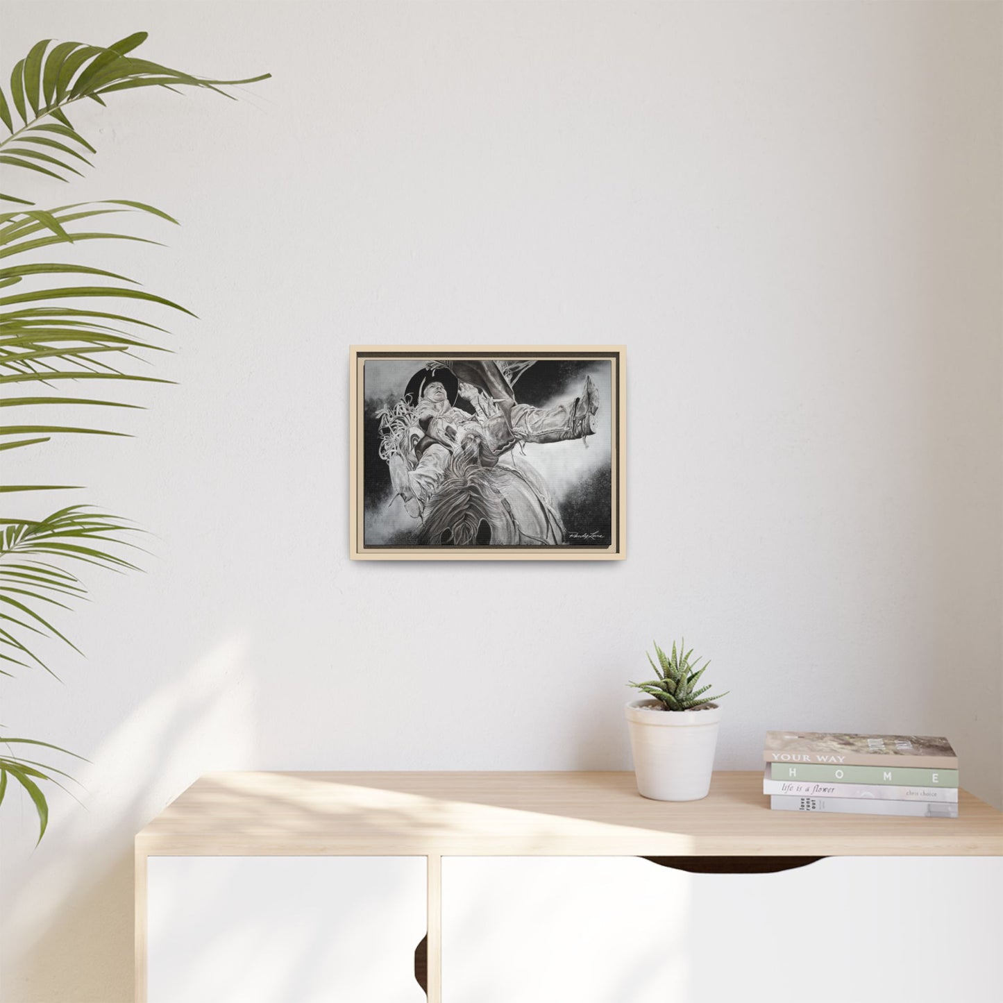 Battle Tested, Rodeo Bareback Rider Painting, Framed Matte Canvas Print