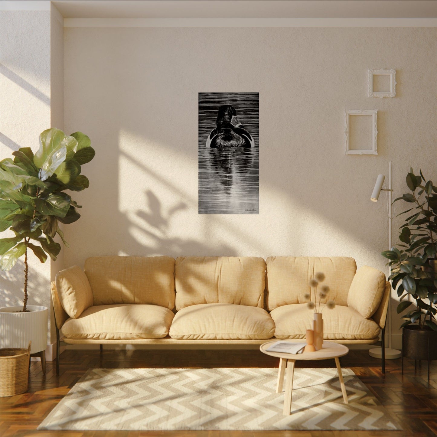 Reflection, Ring necked Duck Painting, Textured Matte Print