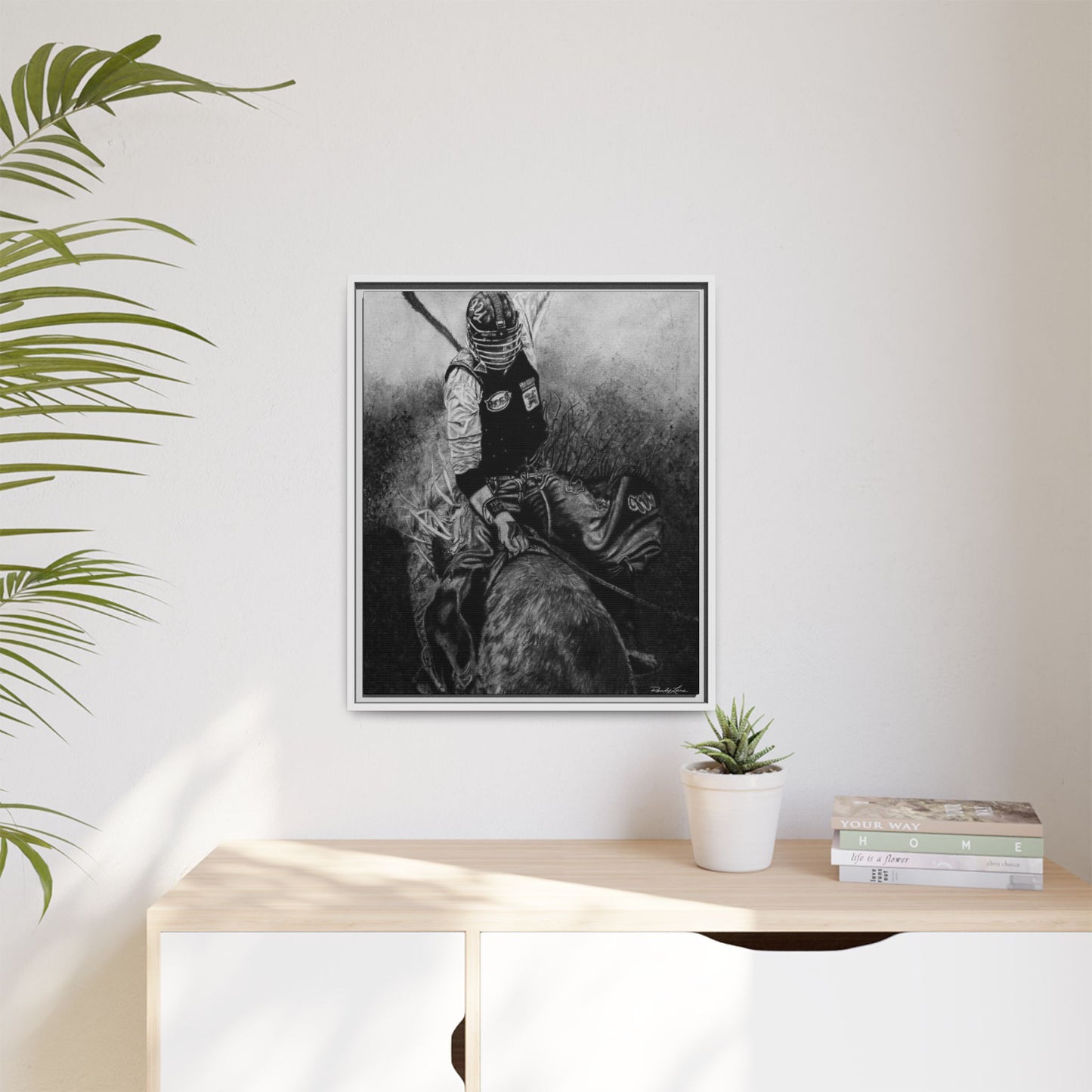 Gettin Frosty. Bull Rider Framed Stretched Matte Canvas Print