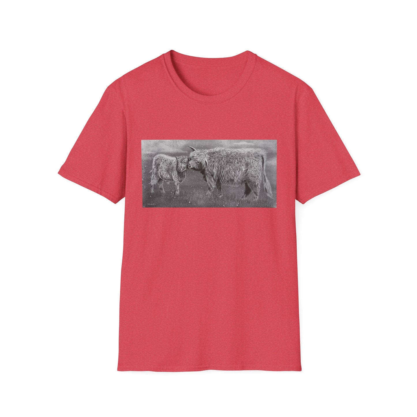 Highland Love, Highland Cow Print Unisex Softstyle T-Shirt