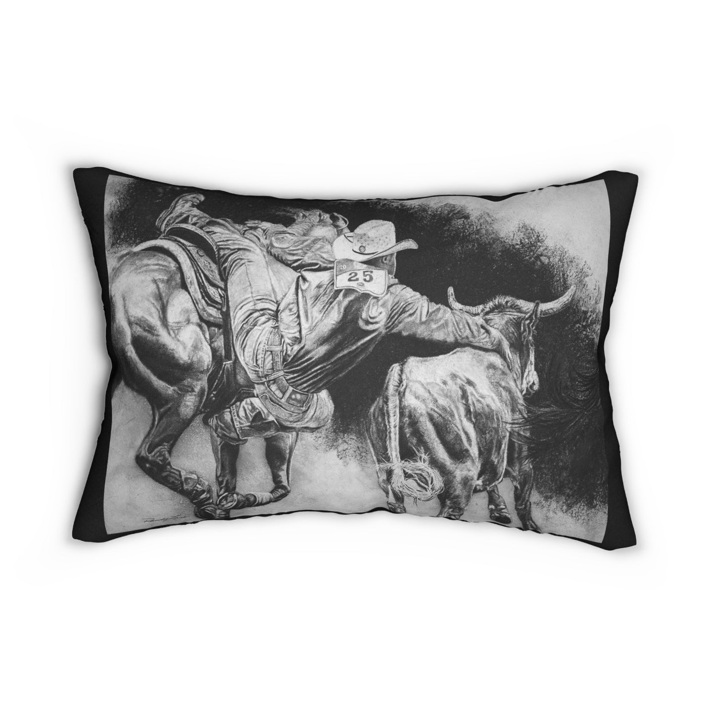 Contact. Cowboy Bulldogger Rodeo Art Spun Polyester Lumbar Pillow