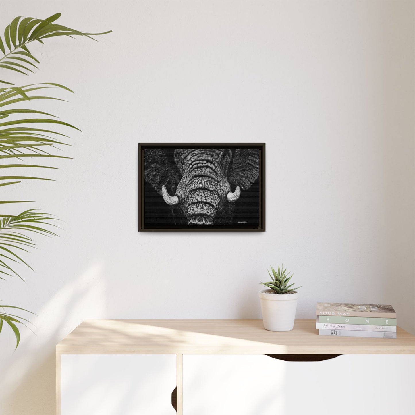 Ebony and Ivory, Elephant Portrait Framed Canvas Wall Art