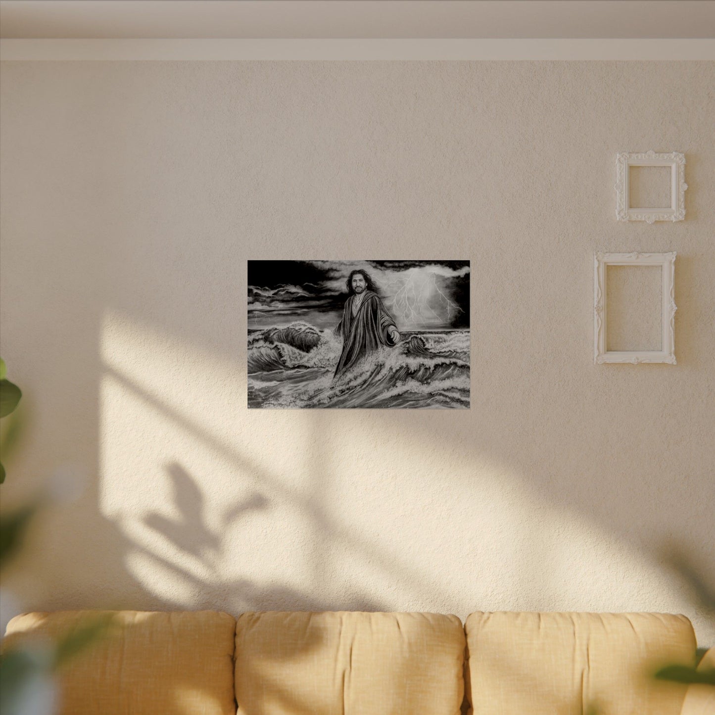 View from the Boat, Jesus Walking on Water Painting, Matte Fine Art Print — Textured Wall Art