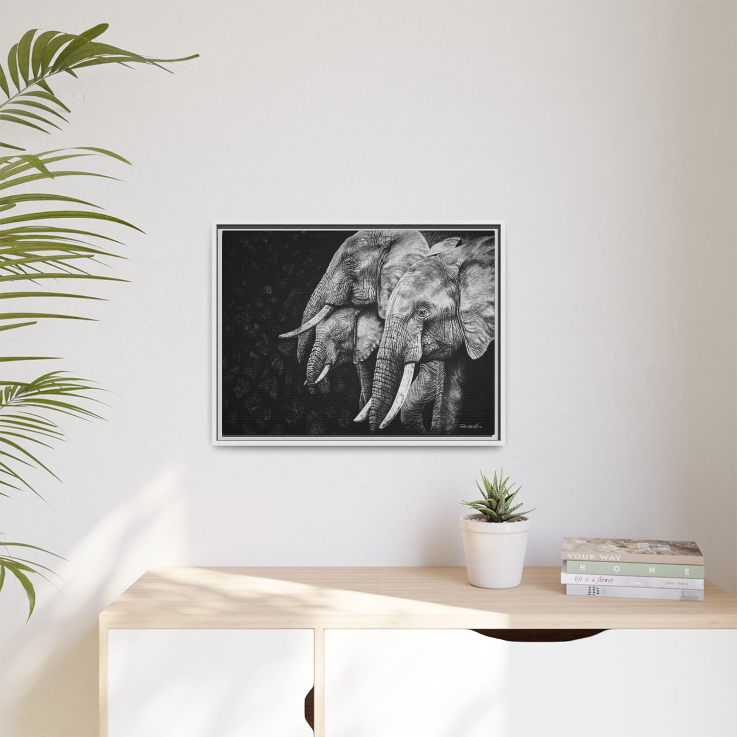 Brushland Bond. Elephant Art Framed Stretched Matte Canvas Print
