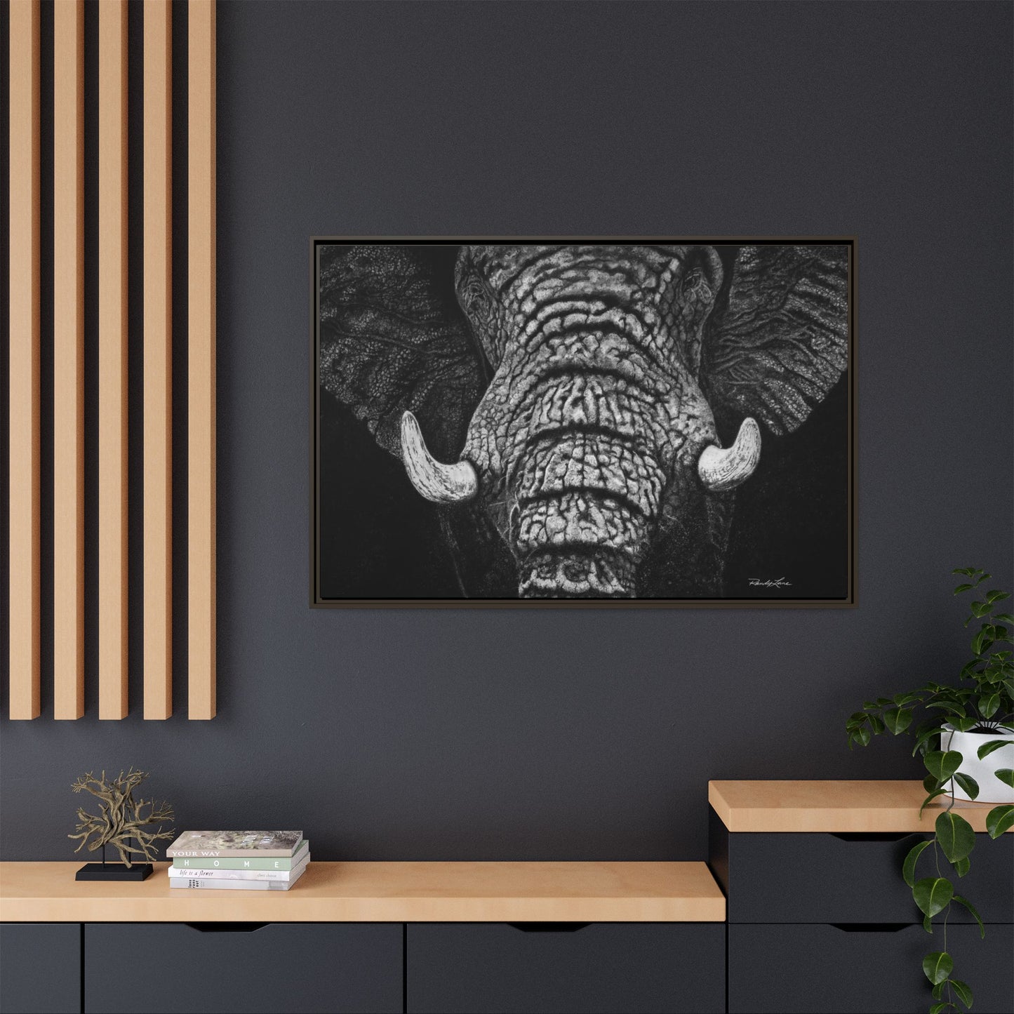Ebony and Ivory, Elephant Portrait Framed Canvas Wall Art