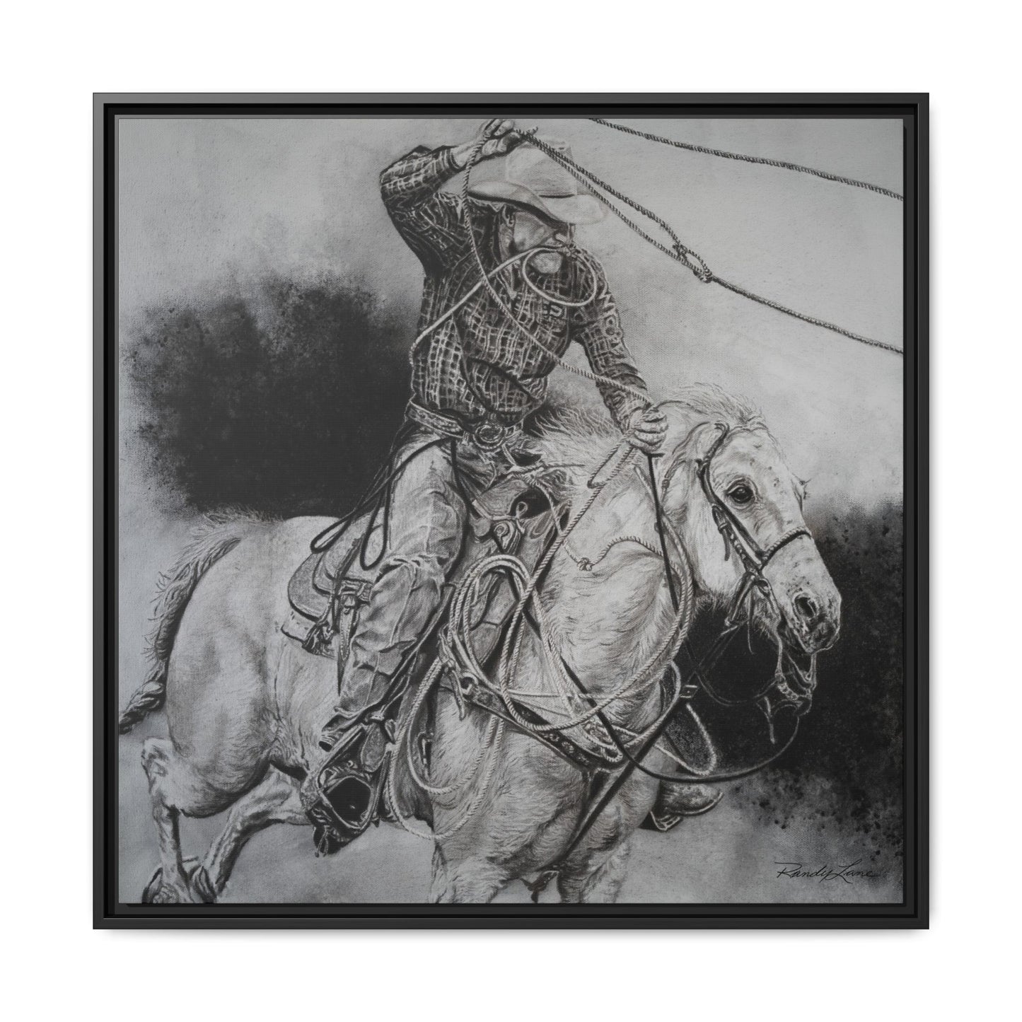 Let it Fly, Rodeo Tie-down Roper Painting, Matte Framed Stretched Canvas