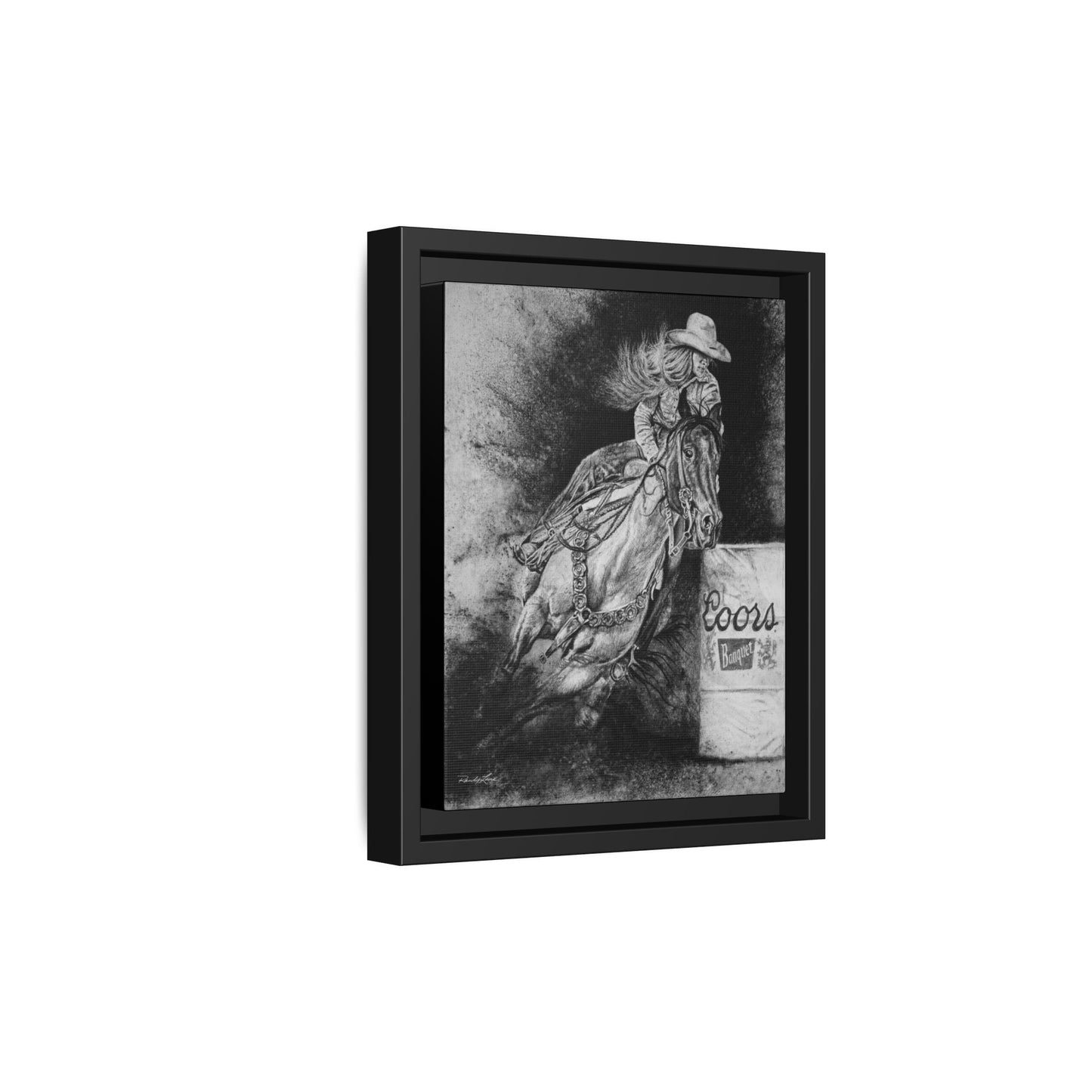Sophie's Run. Rodeo Barrel Racer Framed Stretched Canvas Art