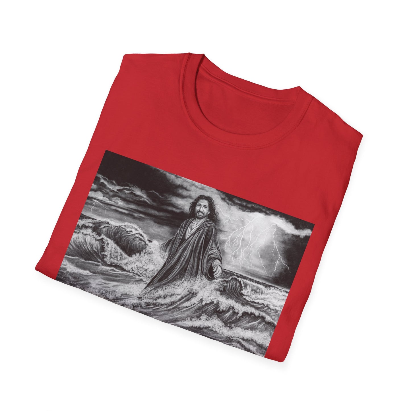 View from the Boat, Jesus Walking on Water Painting T-Shirt — Spiritual Christian Faith Tee