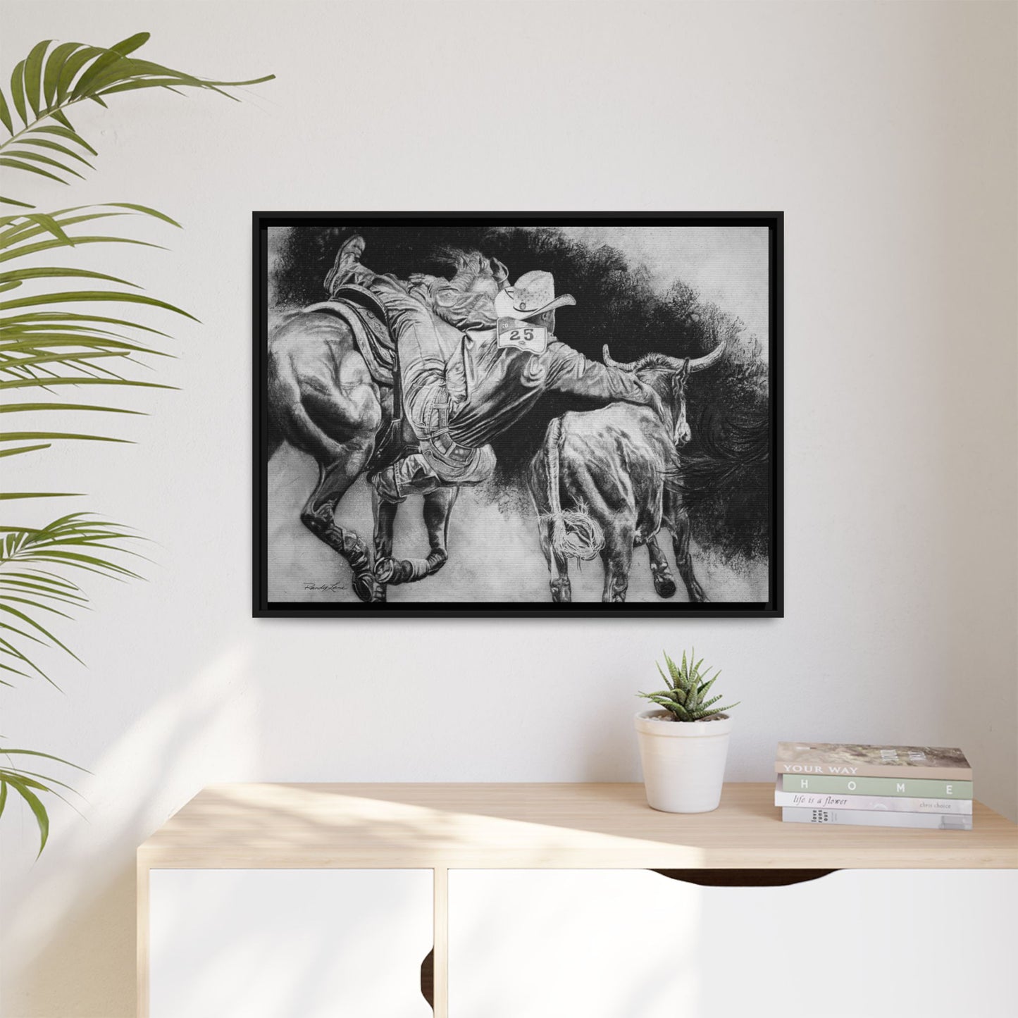 Contact. Cowboy Bulldogger Rodeo Art Framed Stretched Canvas Art