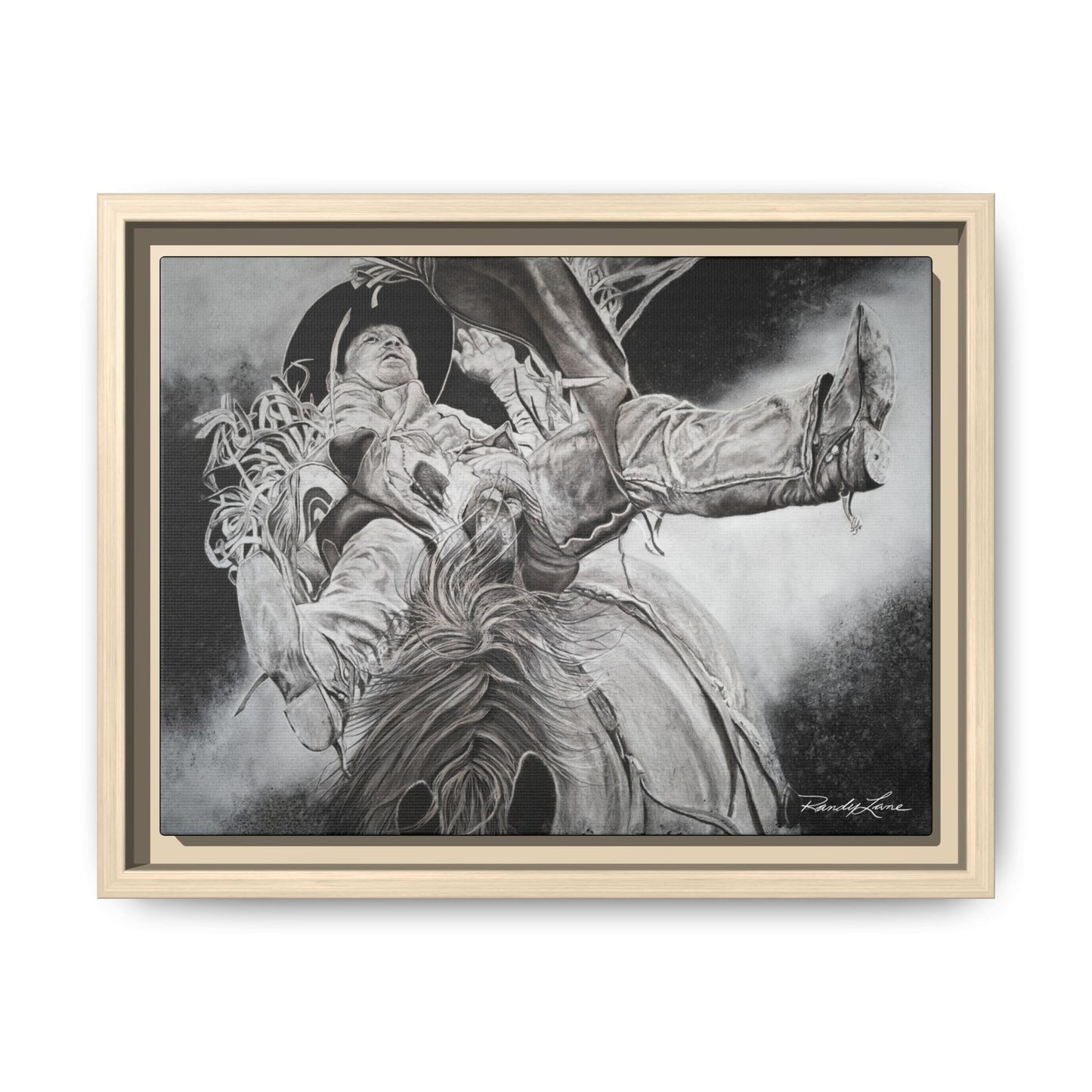 Battle Tested, Rodeo Bareback Rider Painting, Framed Matte Canvas Print