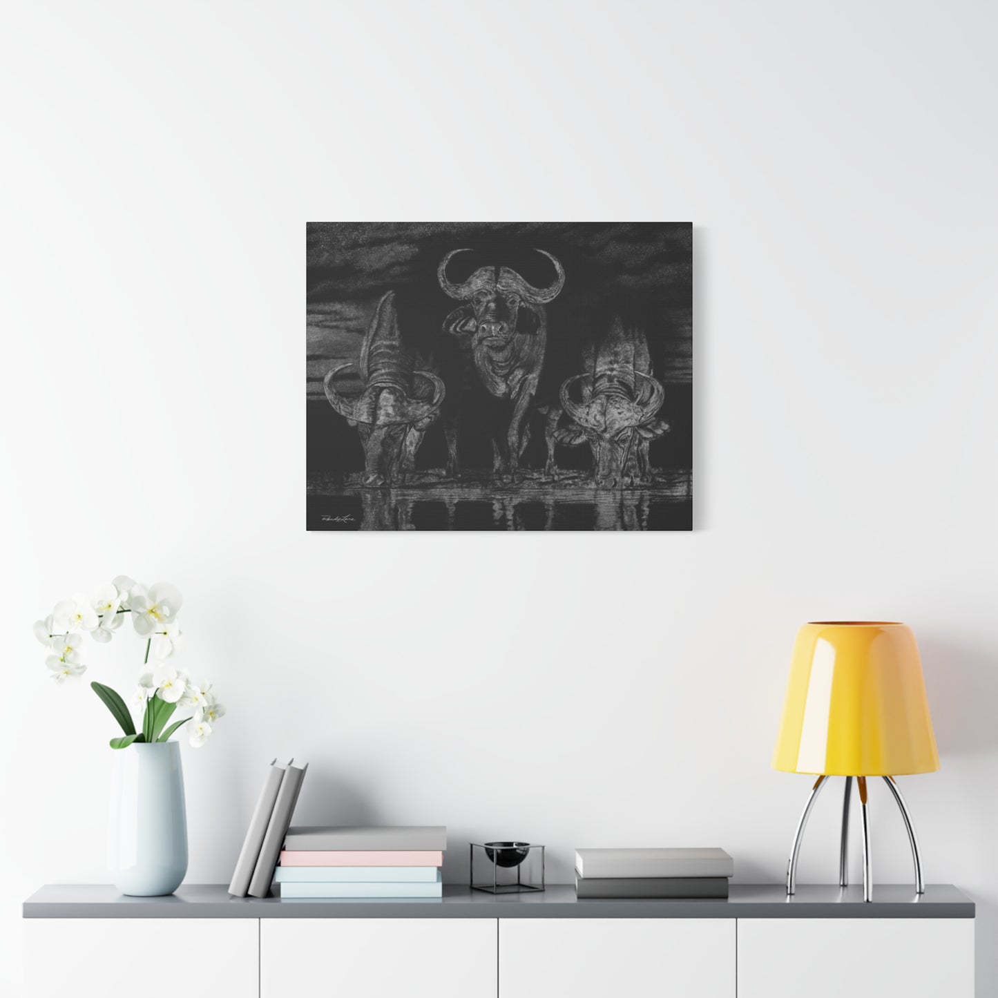 The Waterhole, Cape Buffalo,  Canvas Art