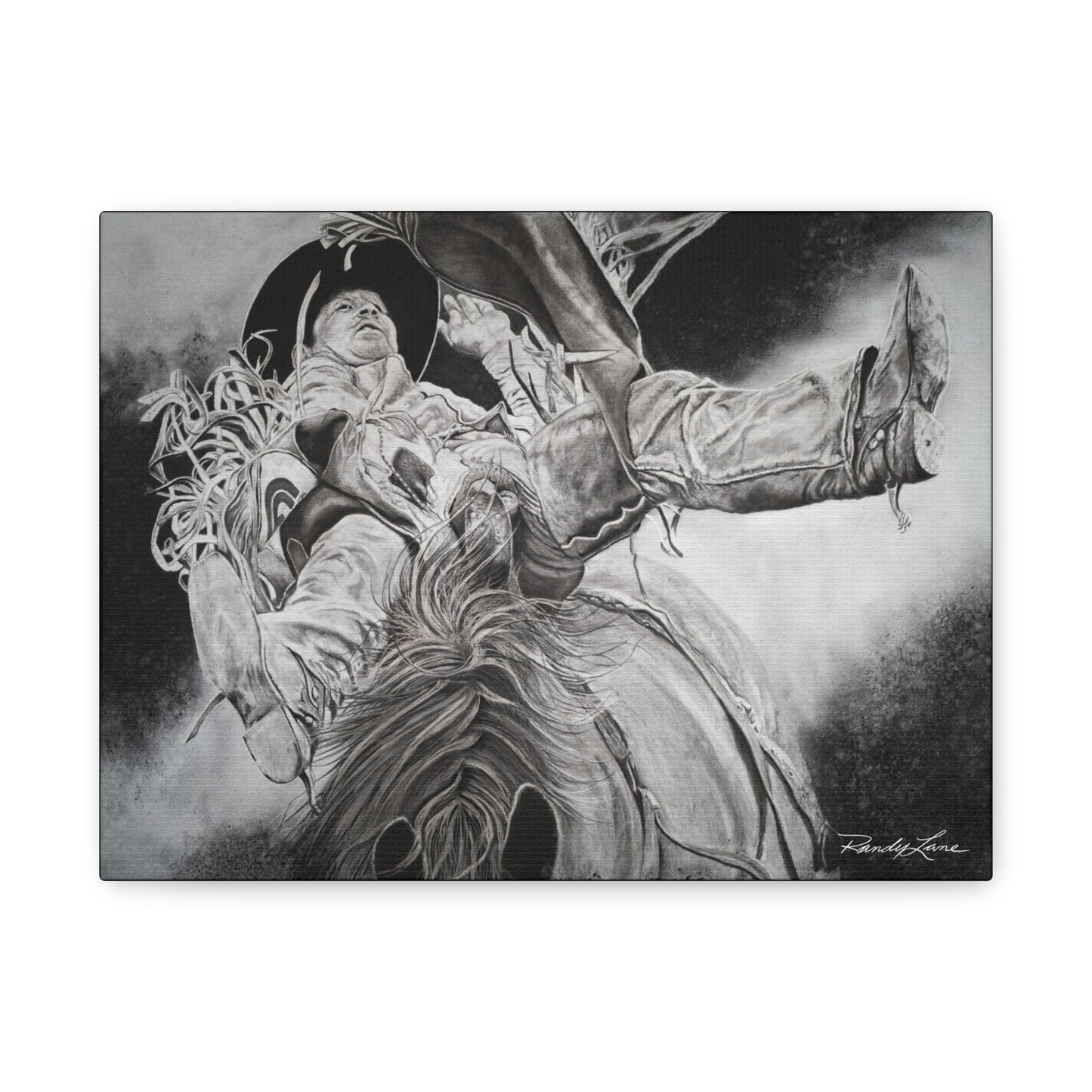 Battle Tested, Rodeo Bareback Rider Painting, Stretched Matte Canvas Print