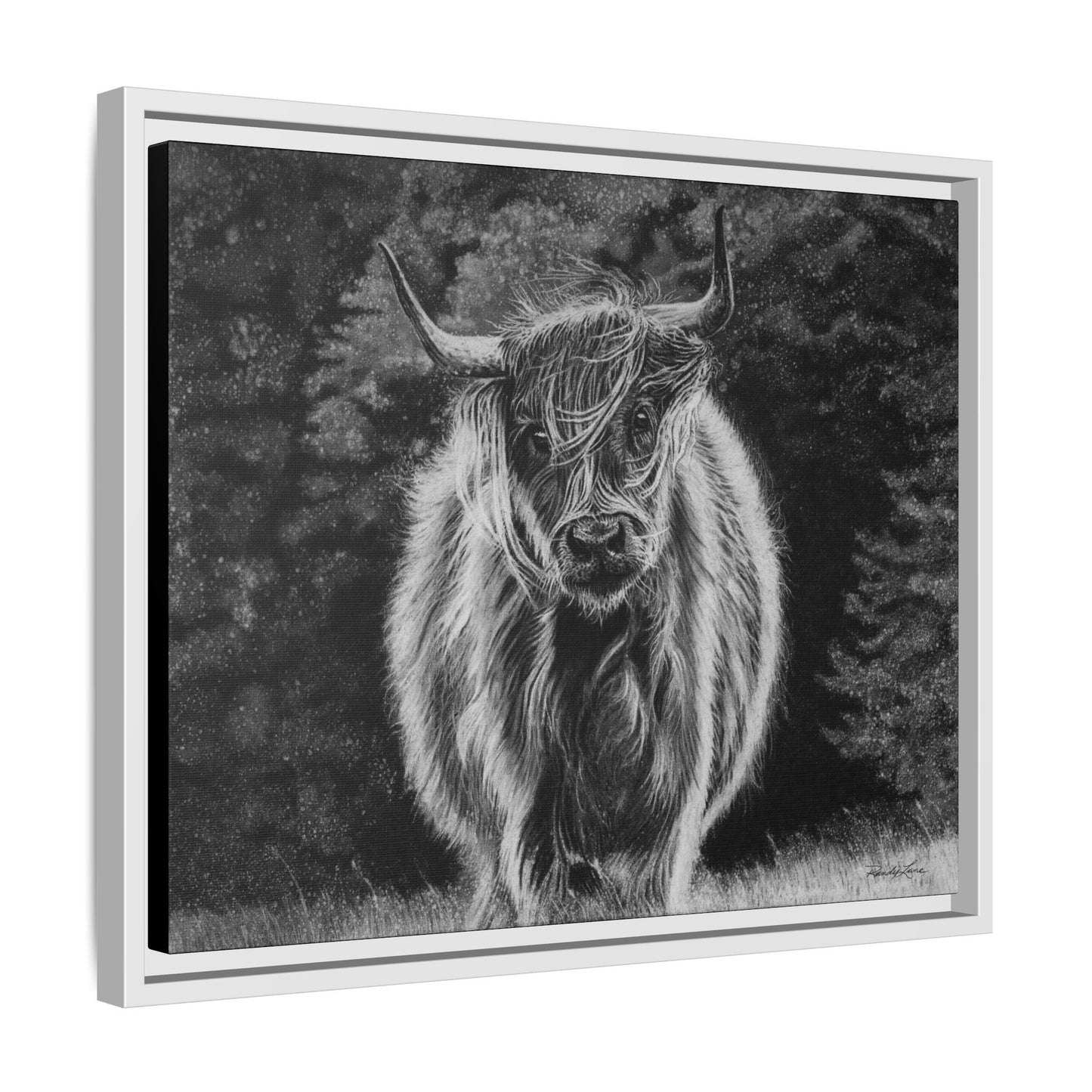 Ragamuffin. Highland Cow Framed Stretched Matte Canvas Print