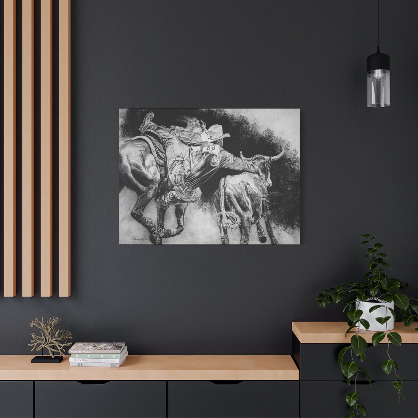 Contact. Cowboy Bulldogger Rodeo Art Stretched Canvas Print