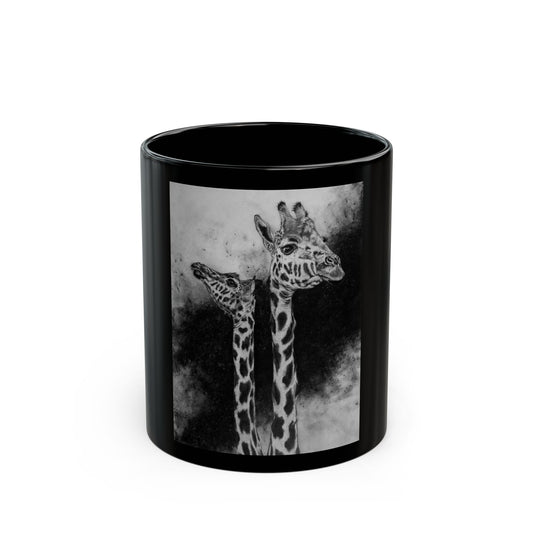 Grace in the Grassland, Giraffe Black Mug (11oz, 15oz)