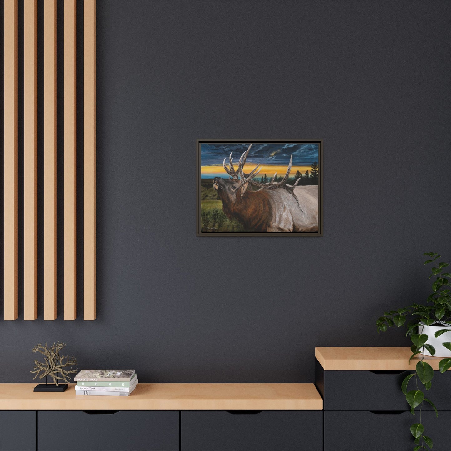 Sunset Serenade,  Elk Framed Matte Canvas Print