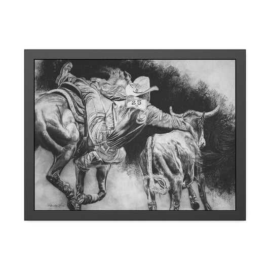 Contact. Cowboy Bulldogger Rodeo Framed Fine Art Print