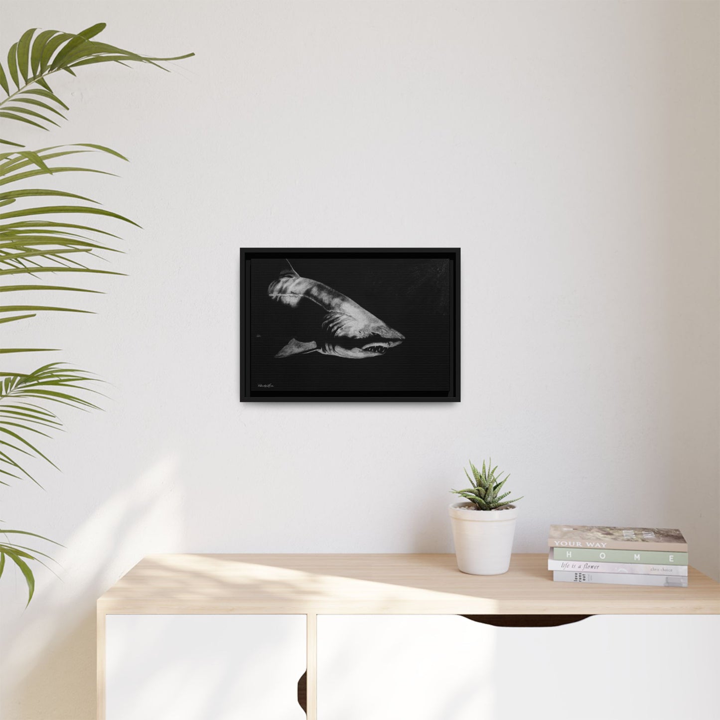 Below, Framed Shark Fine Art Print, Matte Canvas Wall Decor