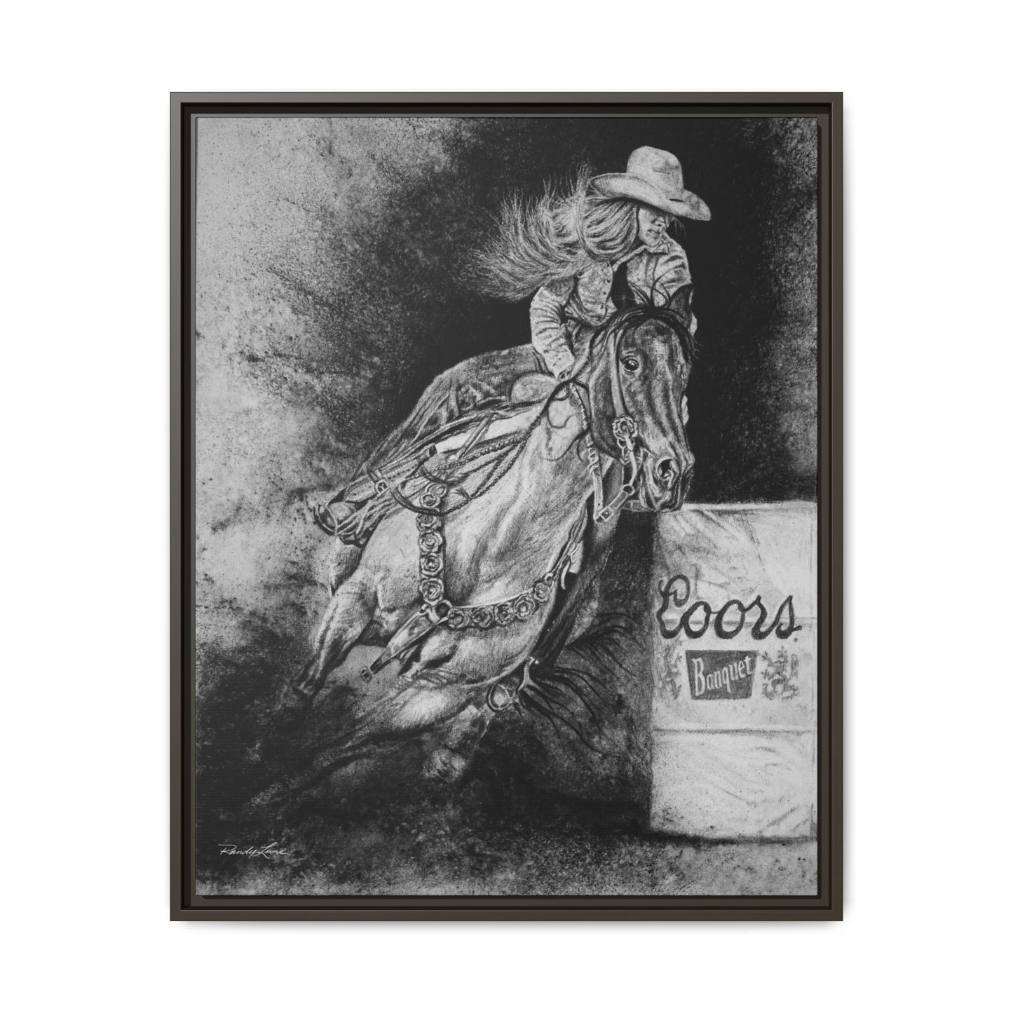 Sophie's Run. Rodeo Barrel Racer Framed Stretched Canvas Art