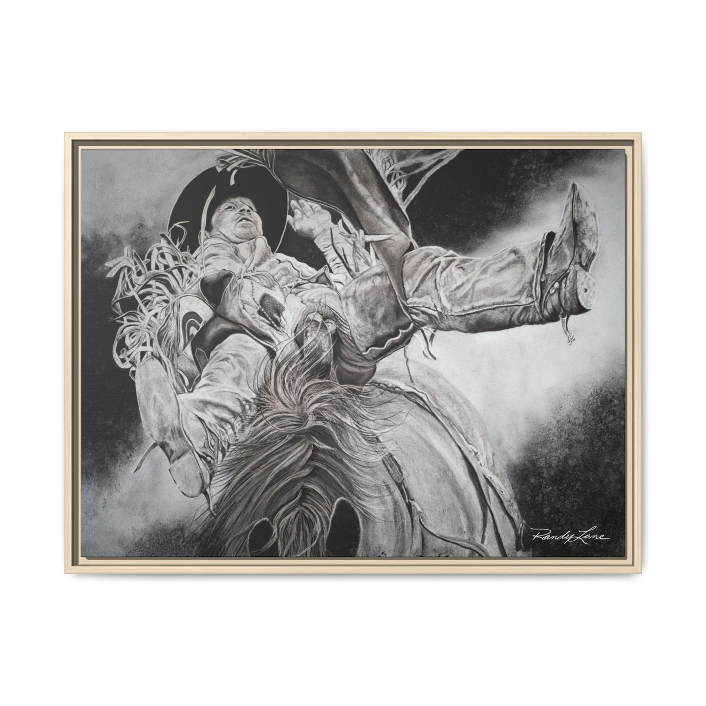 Battle Tested, Rodeo Bareback Rider Painting, Framed Matte Canvas Print
