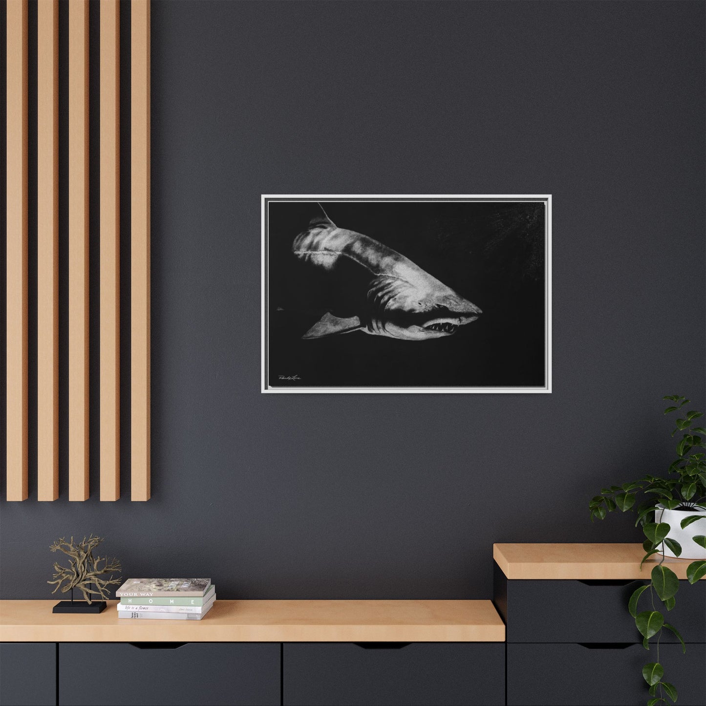 Below, Framed Shark Fine Art Print, Matte Canvas Wall Decor