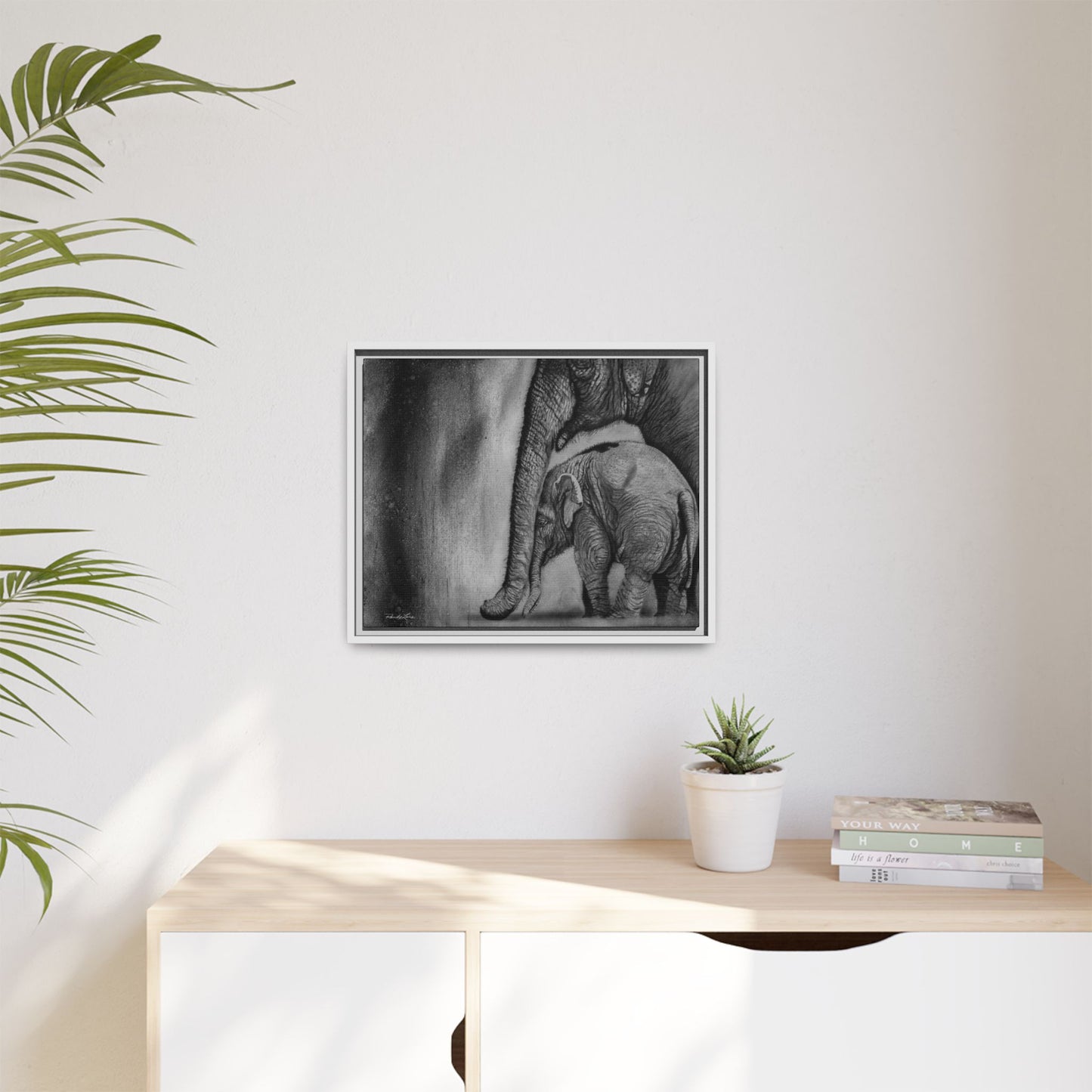 Trunks of Love, Framed Canvas Elephant Fine Art Print