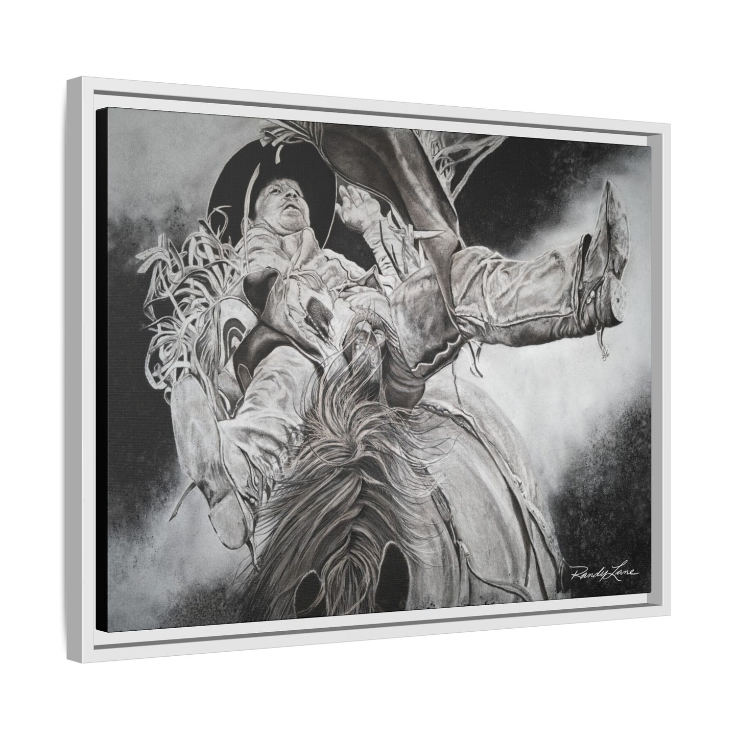 Battle Tested, Rodeo Bareback Rider Painting, Framed Matte Canvas Print