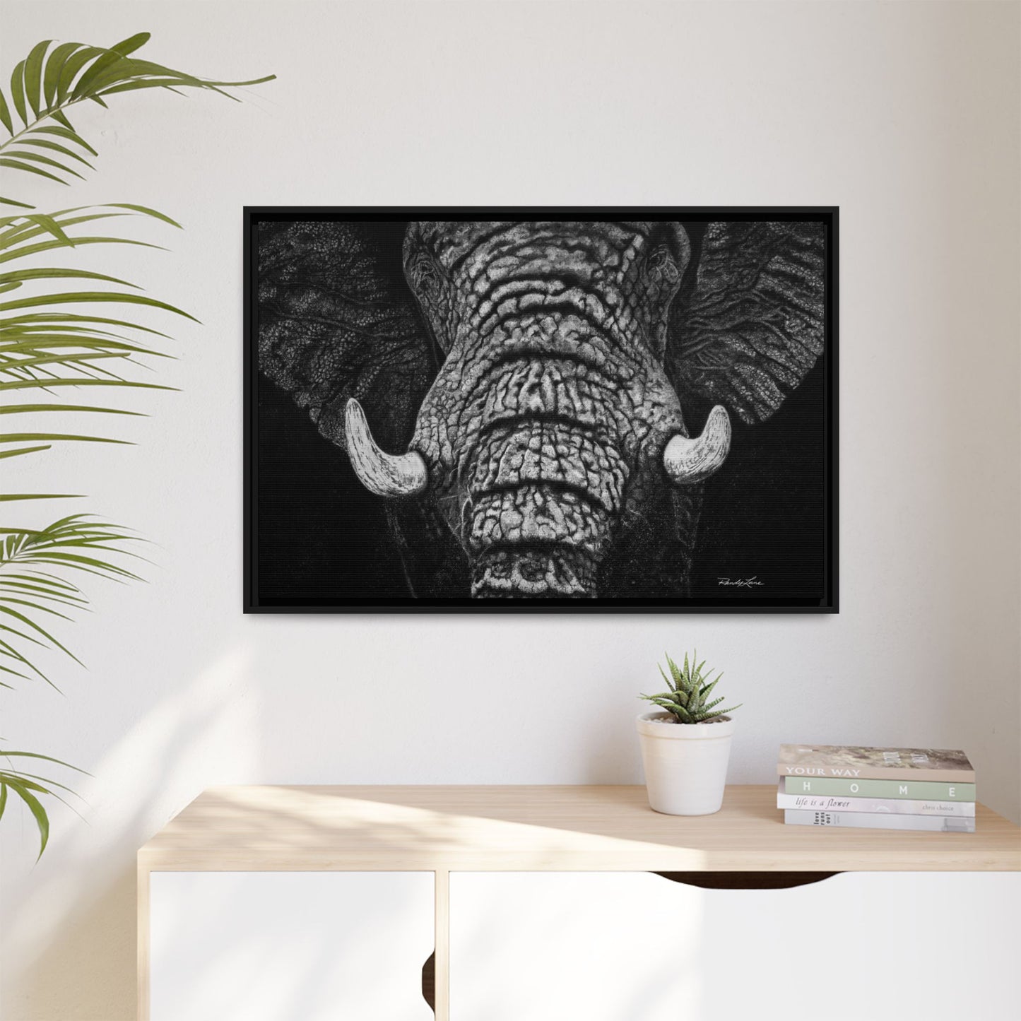 Ebony and Ivory, Elephant Portrait Framed Canvas Wall Art