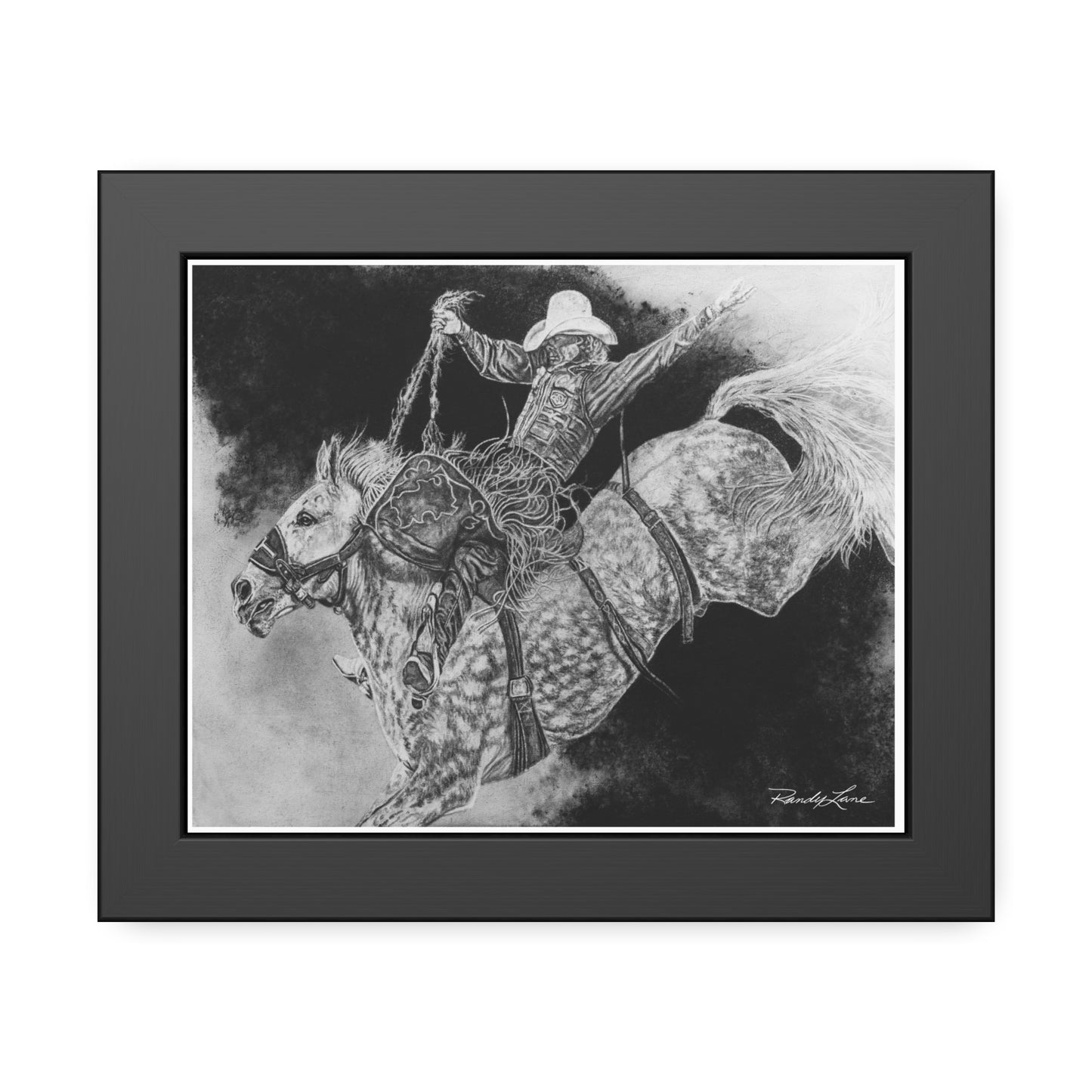 Big Grey, Rodeo Bareback Bronc Framed Fine Art Print — Western Cowboy Wall Art