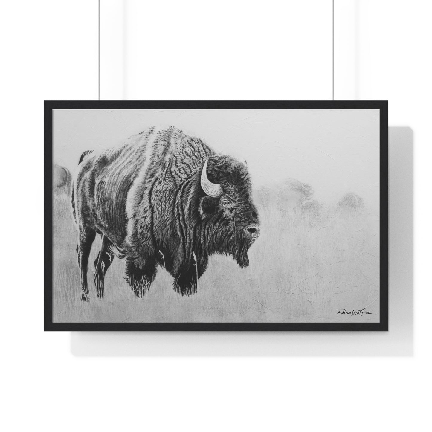 Prairie Bison, Bison Painting Framed Art Print — Black & White Wildlife Poster