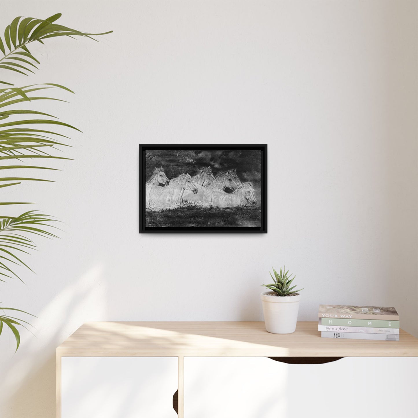 Night Swim, Framed Horse Canvas Art