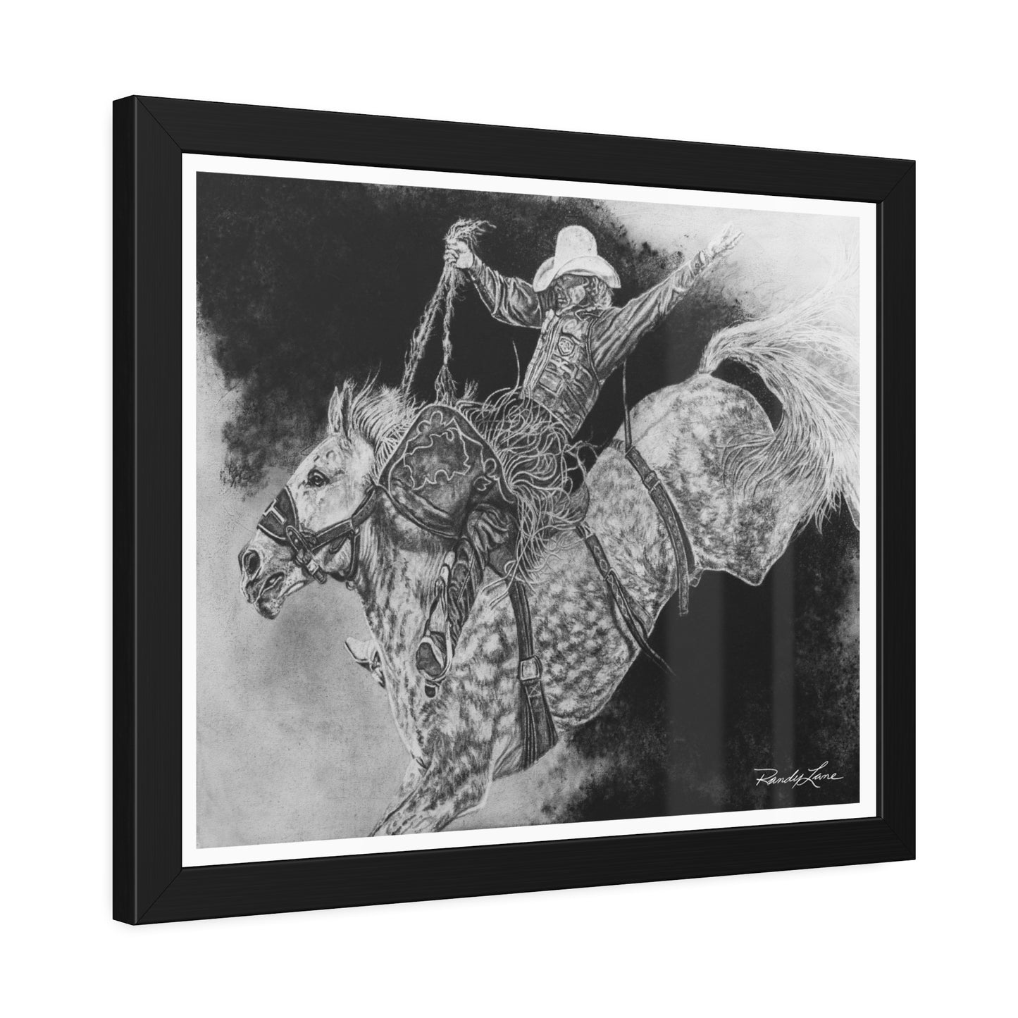 Big Grey, Rodeo Bareback Bronc Framed Fine Art Print — Western Cowboy Wall Art