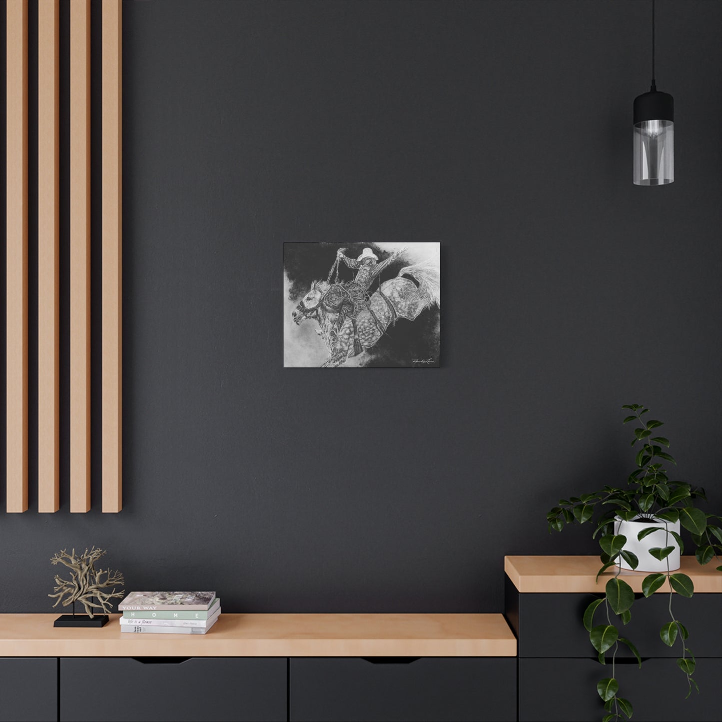 Big Grey, Rodeo Bareback Bronc Painting Canvas Wall Art — Western Rodeo Cowboy Print