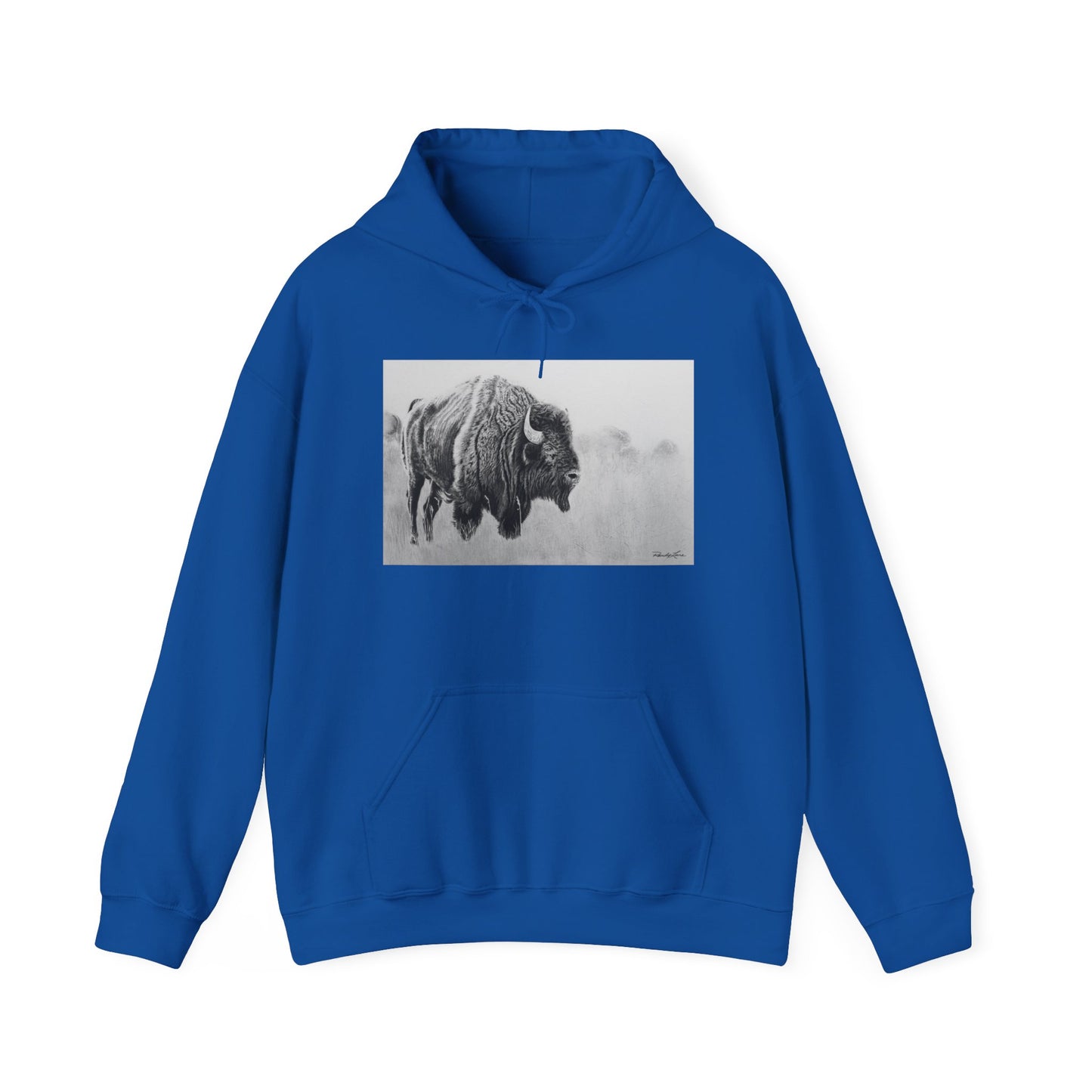 Prairie Bison, Bison Painting Hoodie — Black & White Rustic Buffalo Image Sweatshirt