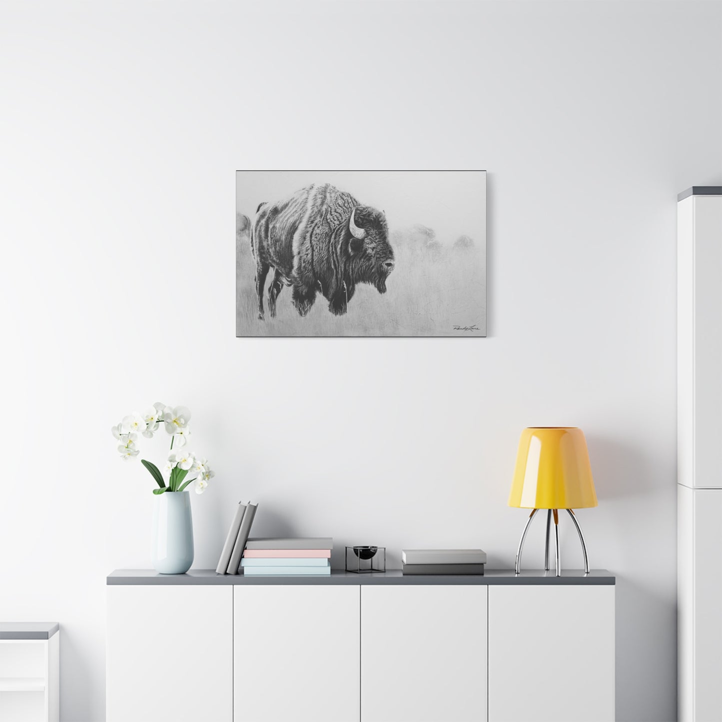 Prairie Bison, Buffalo Charcoal Art Matte Canvas Print — Stretched 1.25" Wall Decor