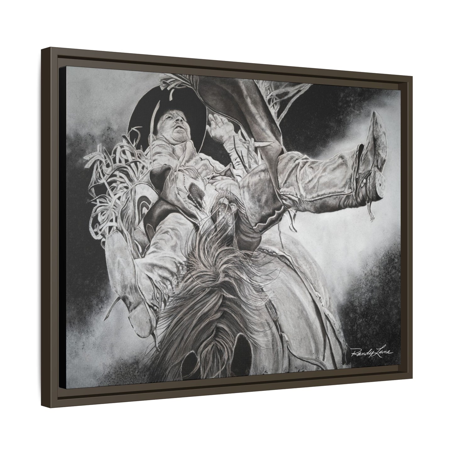 Battle Tested, Rodeo Bareback Rider Painting, Framed Matte Canvas Print