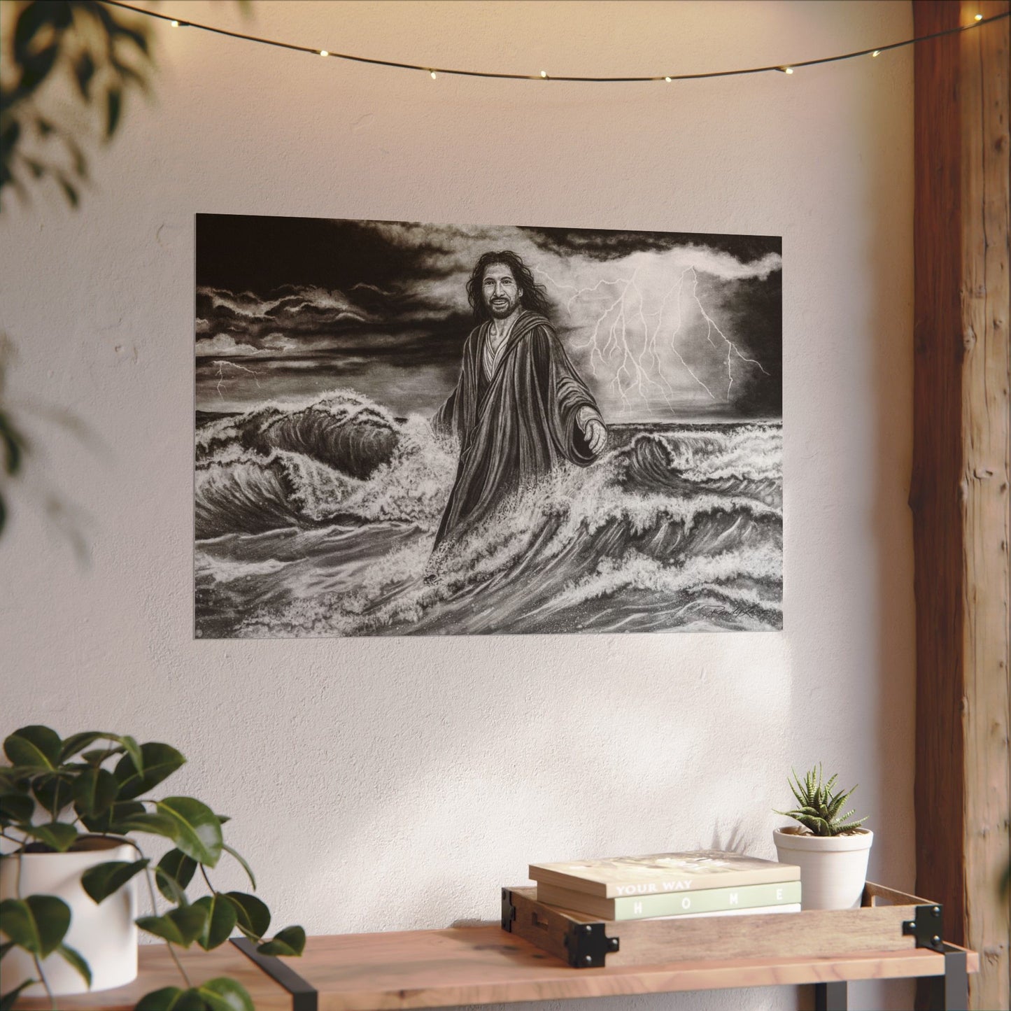View from the Boat, Jesus Walking on Water Painting, Matte Fine Art Print — Textured Wall Art