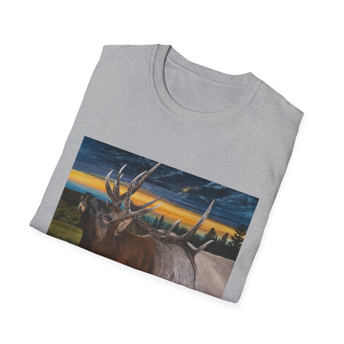 Sunset Serenade,  Elk Graphic Unisex soft T-Shirt