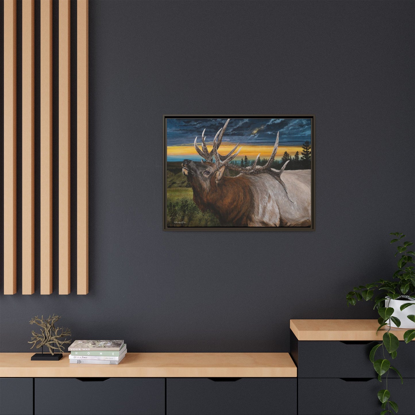 Sunset Serenade,  Elk Framed Matte Canvas Print