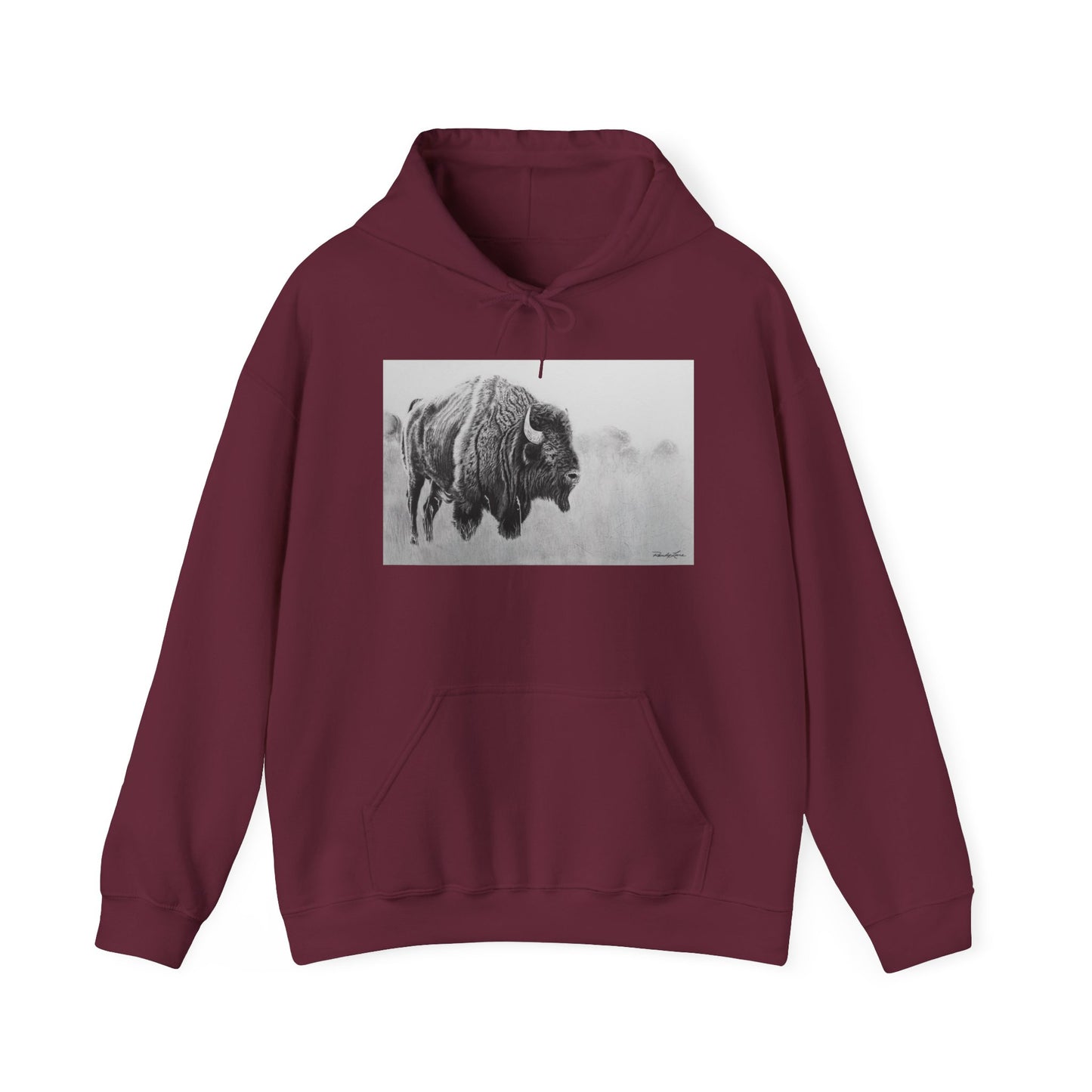 Prairie Bison, Bison Painting Hoodie — Black & White Rustic Buffalo Image Sweatshirt