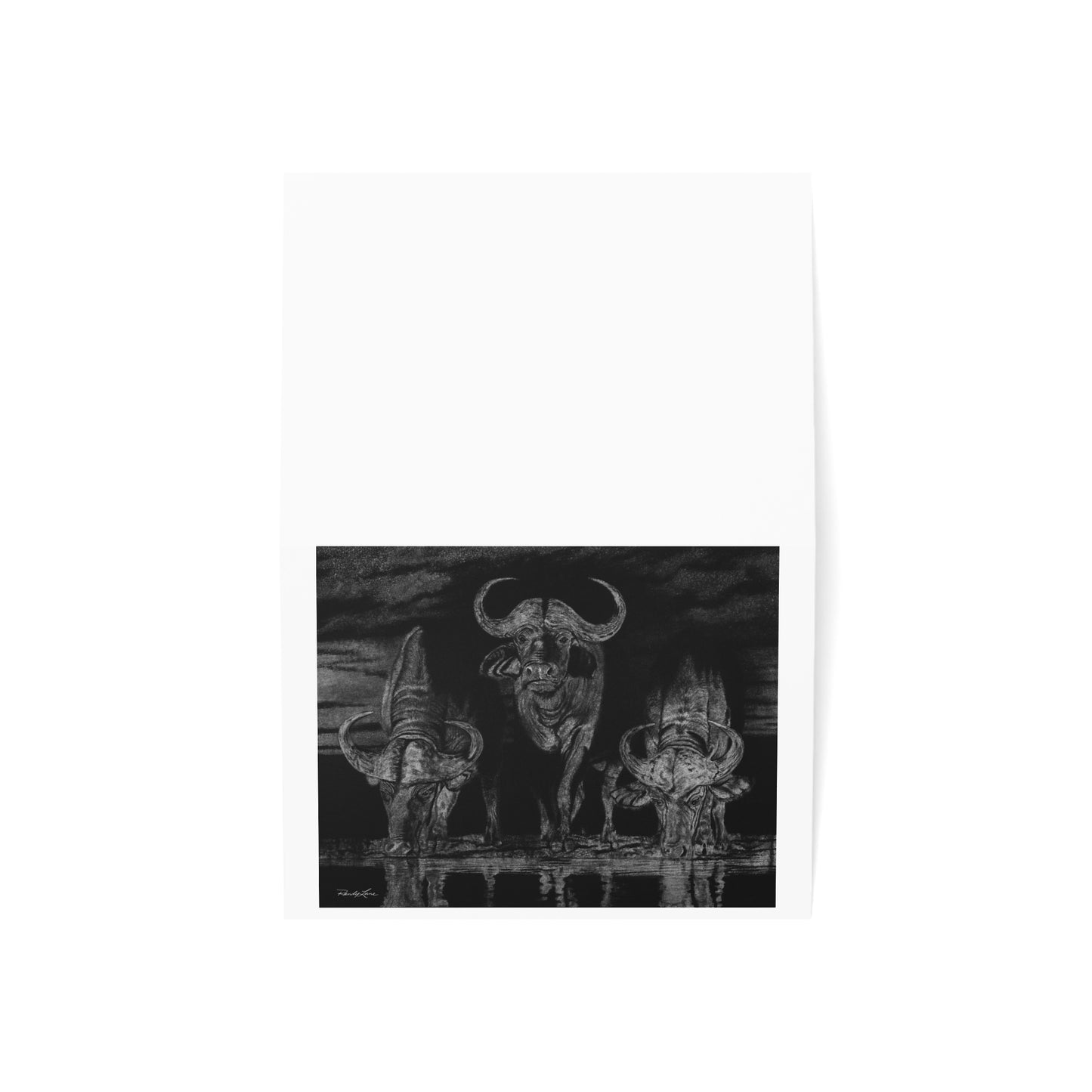 The Waterhole, Cape Buffalo Greeting Cards - Set of 1, 10, 30 or 50 pcs