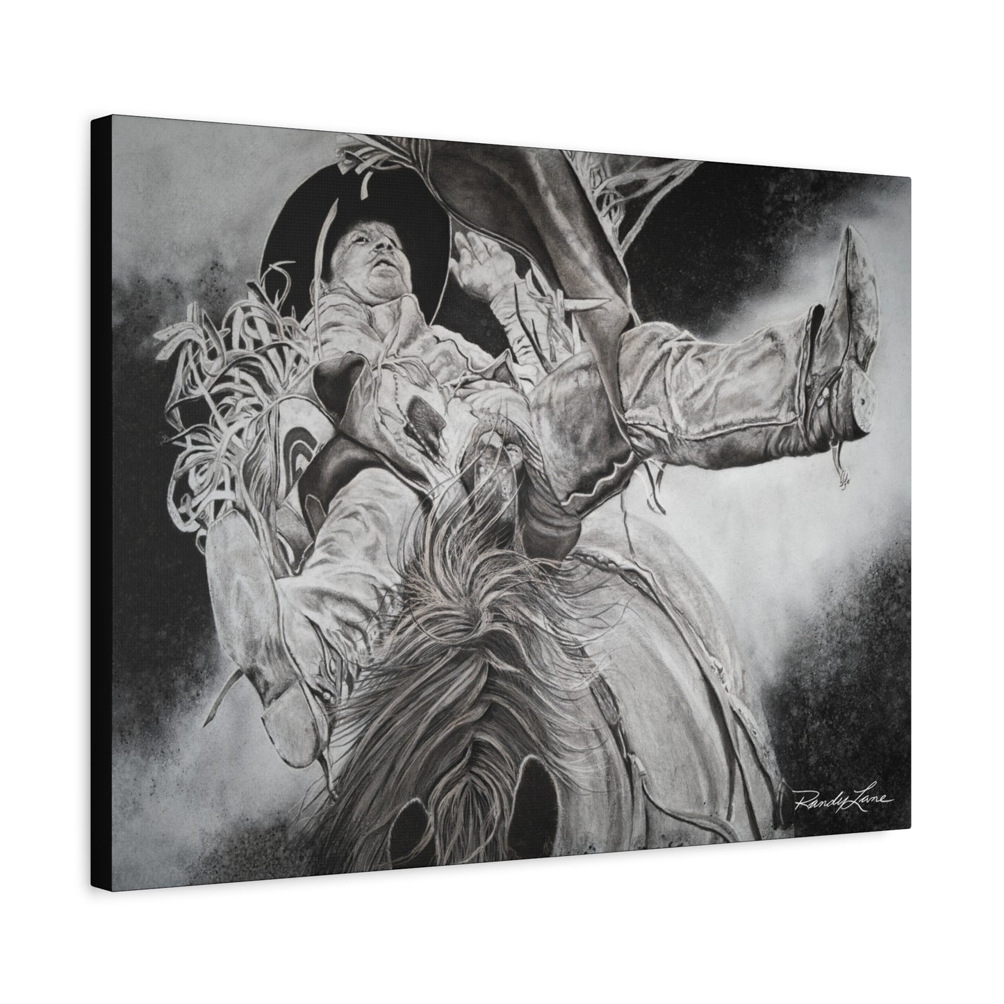Battle Tested, Rodeo Bareback Rider Painting, Stretched Matte Canvas Print